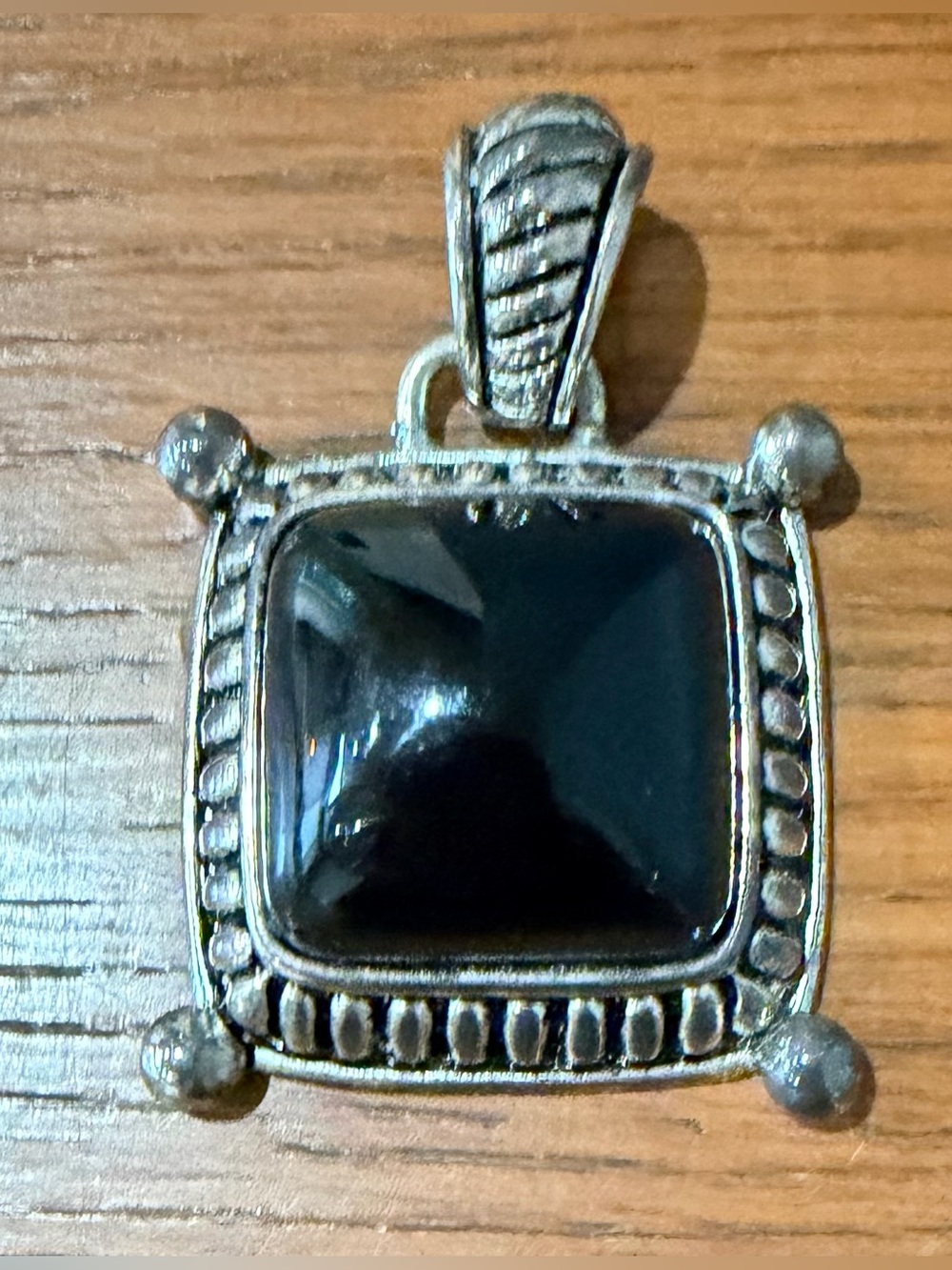 Vintage Premier Designs Large Square Slide Pendant - Faux Black Onyx